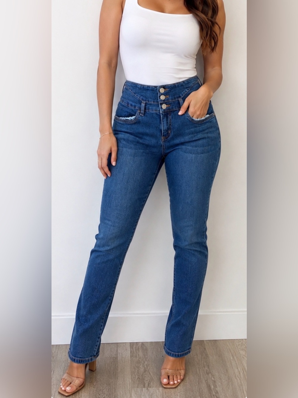 VENUS High-Rise Dark Blue Jeans with Triple Button Waist size 10